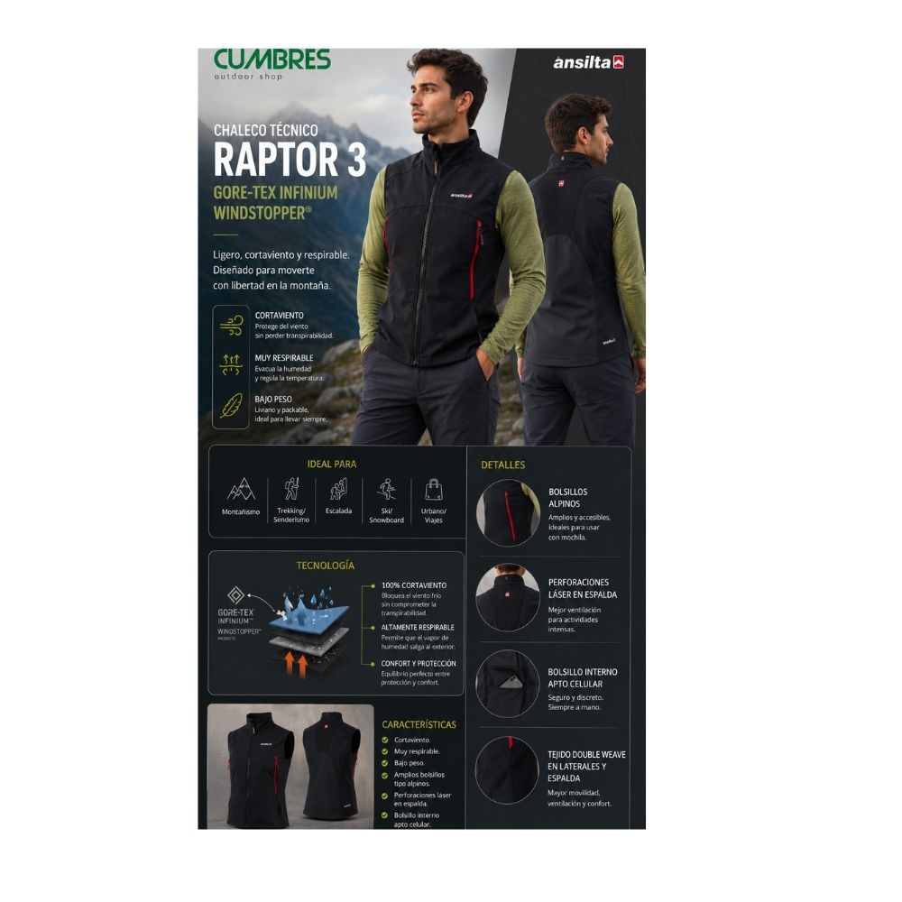 Chaleco De Hombre Ansilta Raptor 3 Gore-tex Infinium Urbano