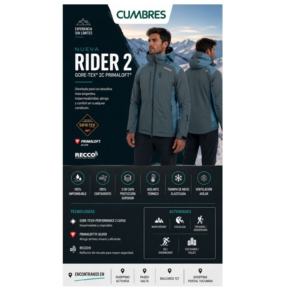 Campera De Hombre Ansilta Rider 2 Gore-tex 2c Primaloft Ski